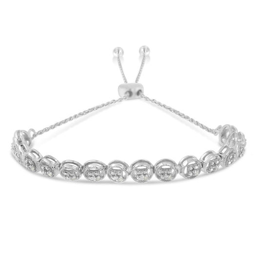 Pulsera Bolo de Plata Esterlina .925 con Diamantes Redondos de 1/10 Cttw (Color I-J, Claridad I3)