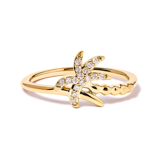 Anillo Llamativo de Oro Amarillo de 10K con Diamante de 1/10 Cttw y Palma (Color H-I, Claridad I1-I2) - Talla 7