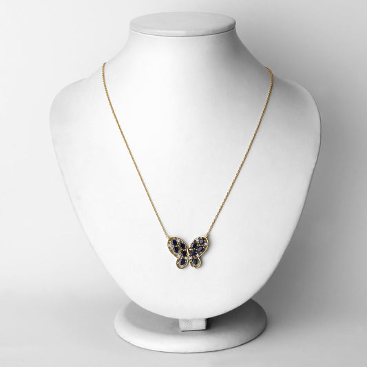 Collar de plata de ley .925 con zafiro azul auténtico de 2.16 quilates y circonitas blancas