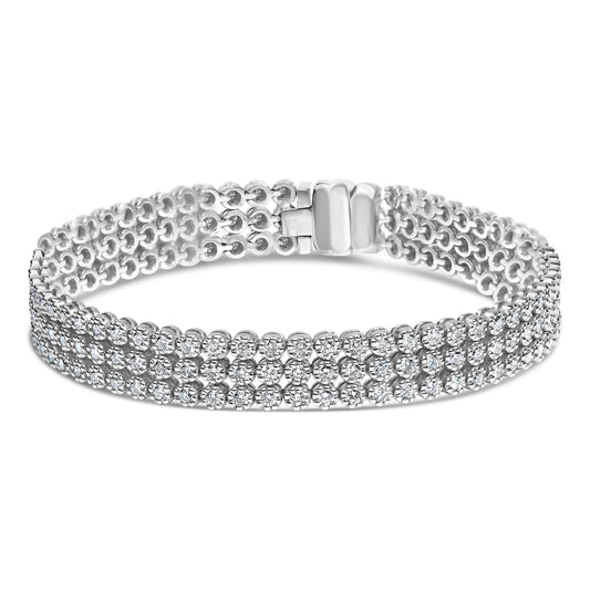 Pulsera de tenis de eslabones de 3 hileras de oro blanco de 18K con diamantes naturales de 5.00 Cttw (color G-H, claridad VS1-VS2) - 7.25 pulgadas