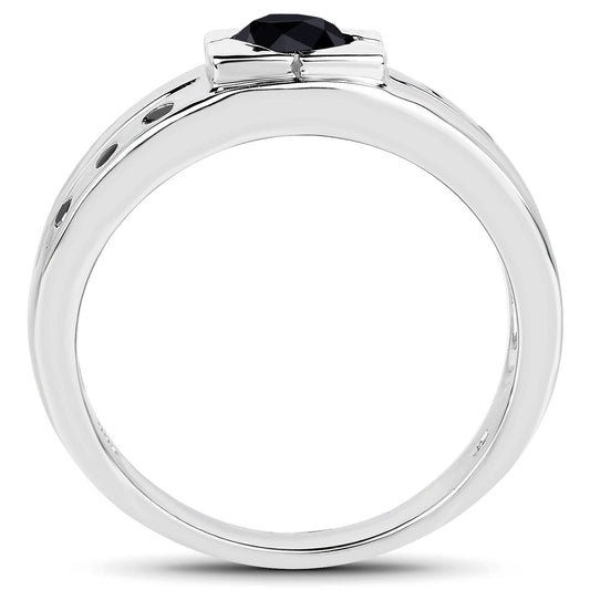 Anillo de plata de ley .925 con diamante negro auténtico de 0,56 quilates
