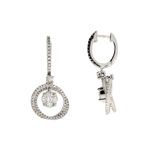 Pendientes colgantes de diamantes de 1,00 ct de oro blanco de 14 K