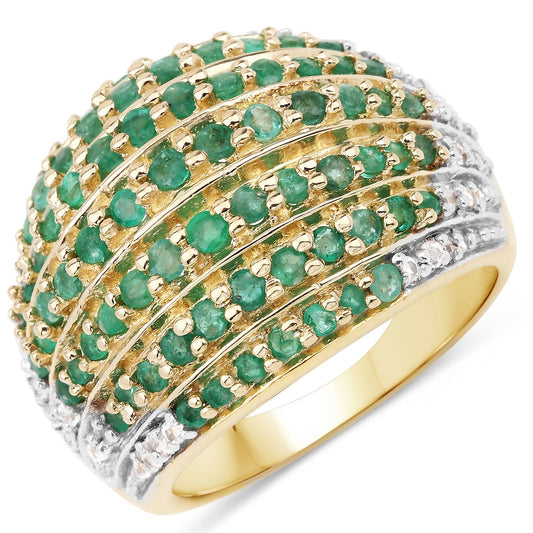 Anillo de plata de ley .925 con esmeralda zambiana auténtica de 2.16 quilates y topacio blanco