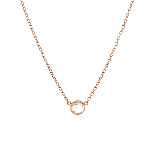Cadena de oro rosa de 14k y 17 pulgadas con topacio blanco redondo
