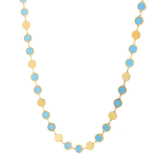 Collar de cadena con gema de espejo geométrico de turquesa en oro amarillo de 14k (5.00 mm)