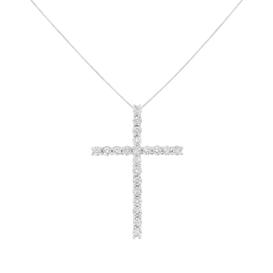 Colgante de cruz de plata de ley .925 con diamantes de 4.0 Cttw de 2-1/4" con cadena tipo caja (color I-J, claridad I1-I2) - 18"