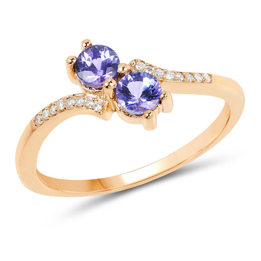 Anillo de oro amarillo de 14K con tanzanita genuina de 0,51 quilates y diamantes blancos