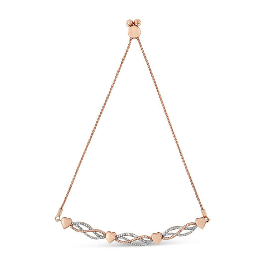 14K Rose Gold Plated .925 Sterling Silver Diamond Accent Layered Infinity Link and Heart Adjustable 4â€-10â€ Adjustable Bolo Bracelet (I-J Color, I3 Clarity)