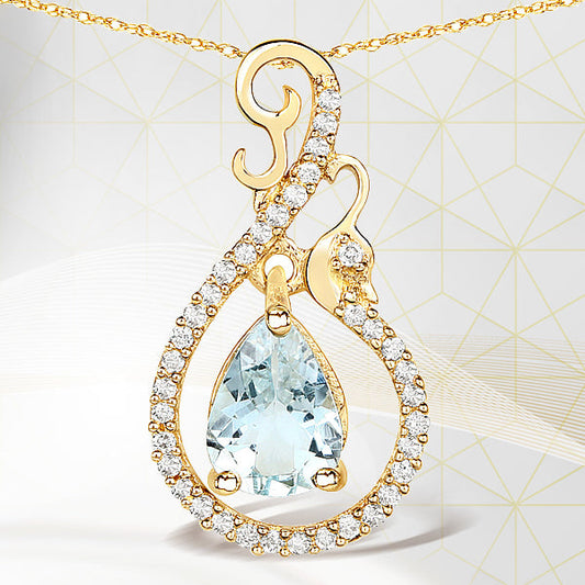 Colgante de oro amarillo de 14 quilates con aguamarina genuina de 0,76 quilates y diamantes blancos