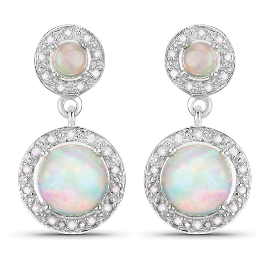 Pendientes de plata de ley .925 con ópalo etíope auténtico de 2.27 quilates y diamantes blancos