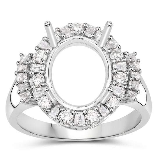 Anillo semimontado de oro blanco de 14K con diamante blanco genuino de 0.83 quilates - con gema ovalada de 11x9mm
