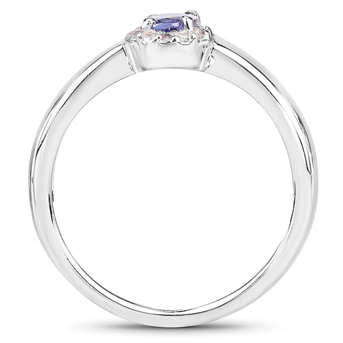 Anillo de plata de ley .925 con tanzanita genuina de 0,54 quilates y circonita blanca