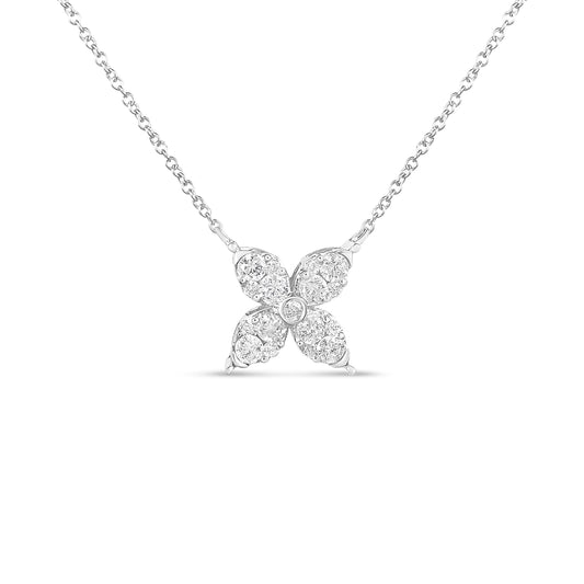 Collar con colgante ajustable de oro blanco de 10 qt con diamantes redondos brillantes de 1/2 qtc con forma de marquesa y trébol de 4 hojas de 16 a 18 pulgadas (color I-J, claridad I1-I2)