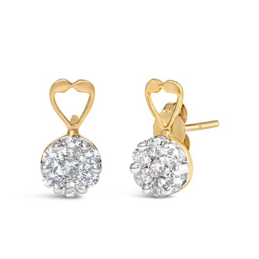 Pendientes de oro amarillo de 14K con diamantes redondos de 1 ct. (total) (I-J,SI2-I1)