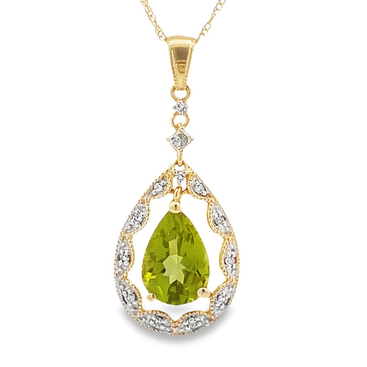 Colgantes de moda de peridoto y diamantes en oro amarillo de 14 quilates