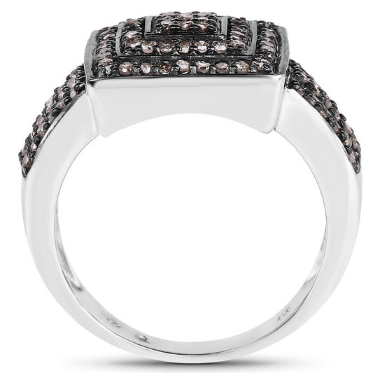 Anillo de plata de ley .925 con diamante de champán auténtico de 0.42 quilates