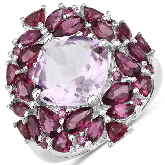 Anillo de plata de ley .925 con amatista rosa y rodolita genuinas de 8.19 quilates