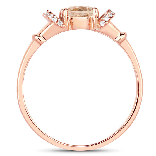 Anillo de oro rosa de 14 quilates con morganita auténtica de 0,75 quilates y diamantes blancos