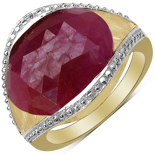 Anillo de plata de ley .925 con zafiro rosa genuino de 9.29 quilates y diamante blanco, chapado en oro amarillo de 14K