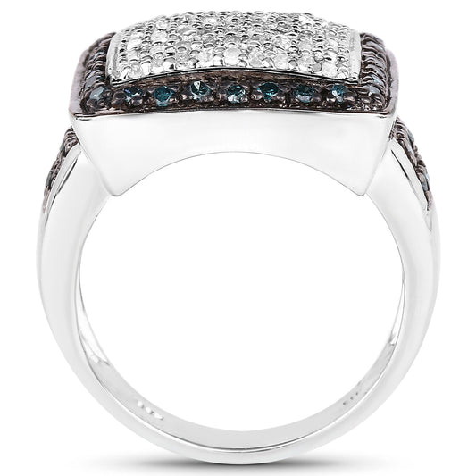 Anillo de plata de ley .925 con diamante blanco genuino y diamante azul de 0,64 quilates