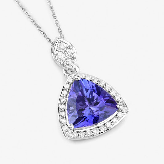 Colgante de oro blanco de 14 quilates con tanzanita genuina de 1,71 quilates y diamantes blancos