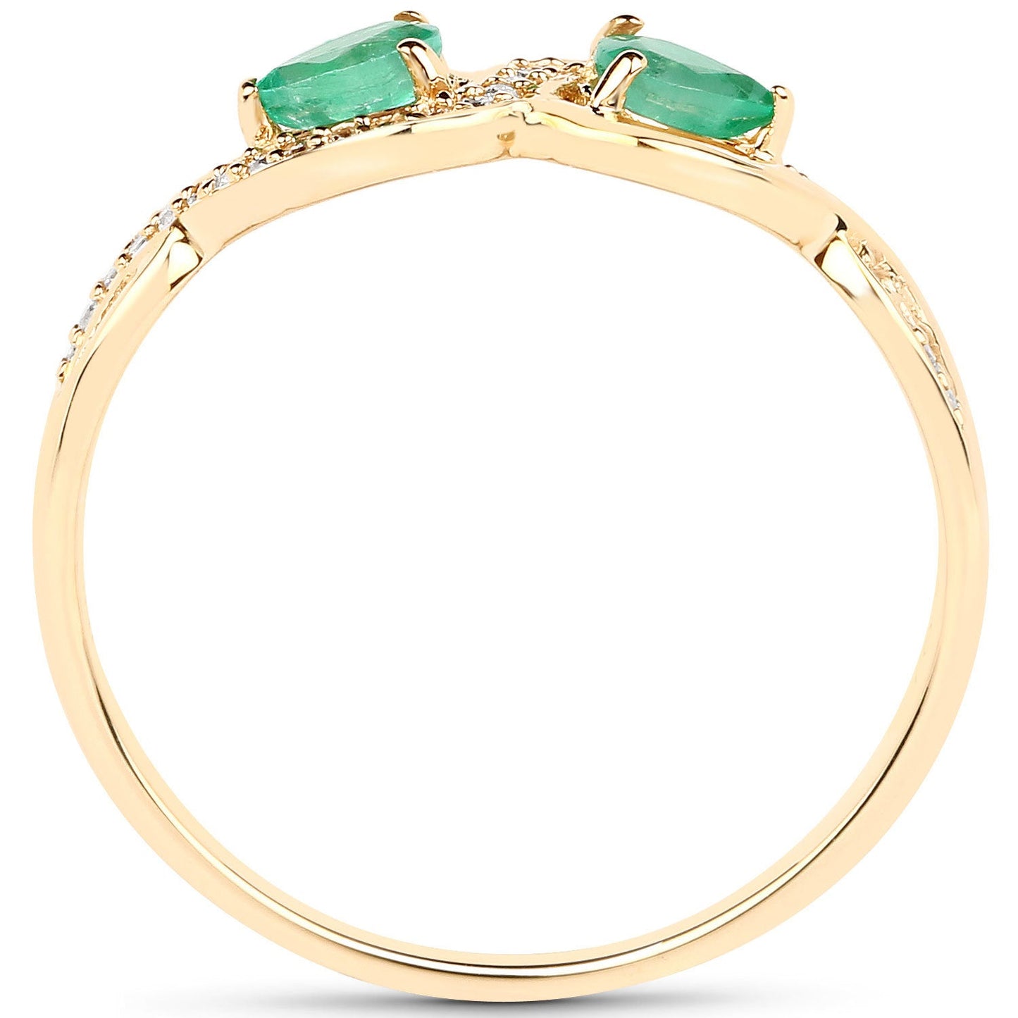 Anillo de oro amarillo de 14 quilates con esmeralda zambiana auténtica de 0,35 quilates y diamantes blancos
