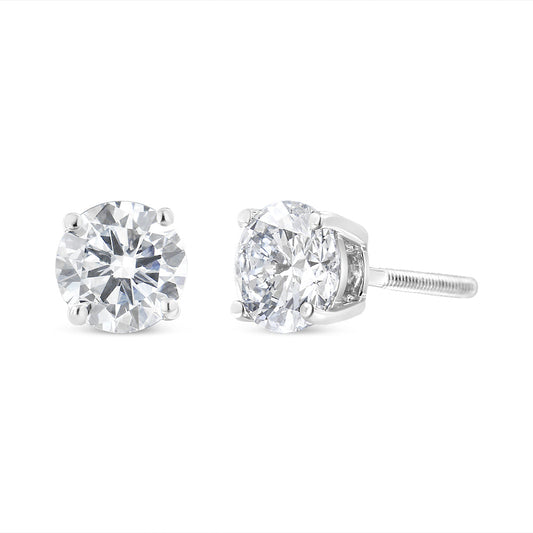 Aretes de oro blanco de 14K con diamantes redondos talla brillante de 1,5 quilates (peso total), color casi incoloro (H-I), claridad (SI1-SI2), clásicos de 4 puntas con broches de rosca.