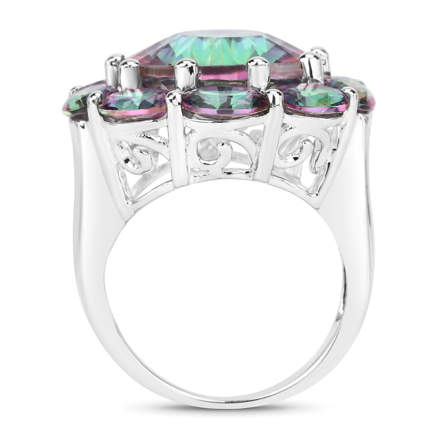 Anillo de Plata Fina de .925 con Cuarzo Arcoíris Genuino de 11.45 Quilates