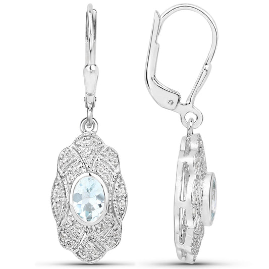 0.96 Carat Genuine Aquamarine and White Topaz .925 Sterling Silver Earrings - view 2