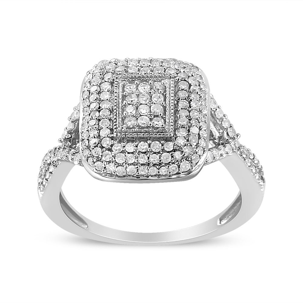 Anillo de plata esterlina .925 con diseño de racimo de diamantes de talla redonda de 1/2 quilate (I-J, I1-I2) - Talla 7