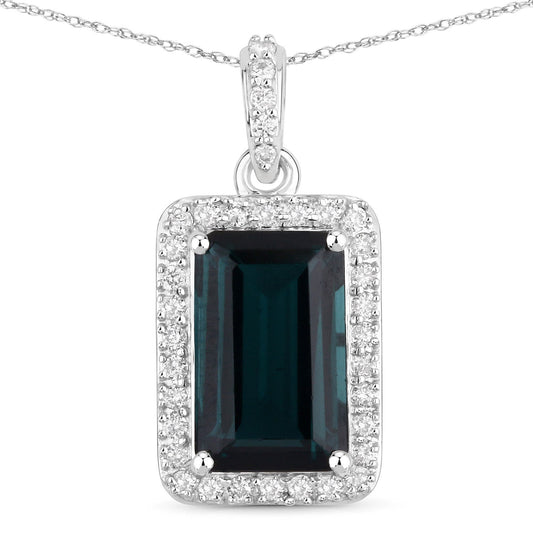 Colgante de oro blanco de 14 quilates con turmalina verde auténtica de 3,55 quilates y diamante blanco