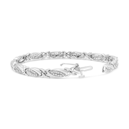 Pulsera de eslabones en X de plata de ley .925 con diamantes redondos de 1,00 TCW (Color I-J, Claridad I2-I3) - 7,25"