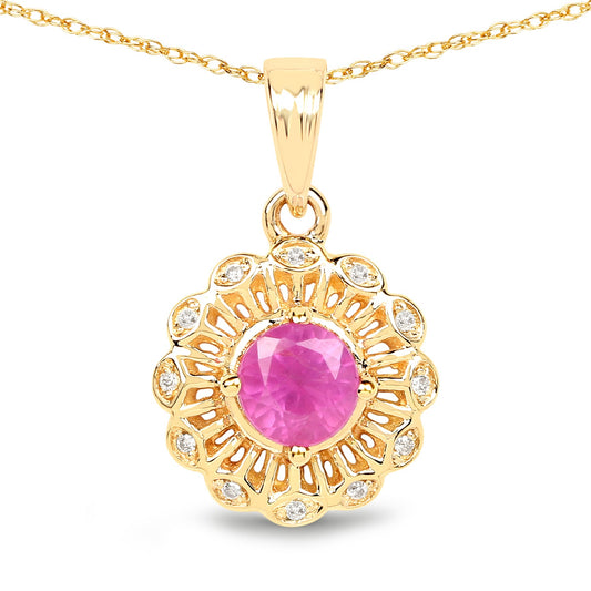 Colgante de oro amarillo de 14 quilates con rubí auténtico de 0,59 quilates y diamante blanco