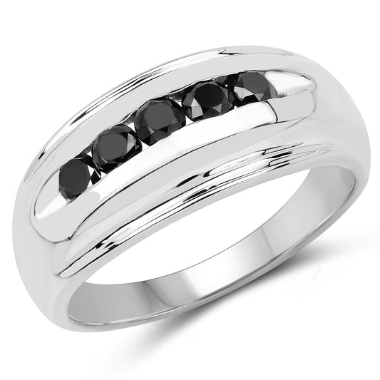 Anillo de Plata de Ley .925 con Diamante Negro Genuino de 0,50 Quilates