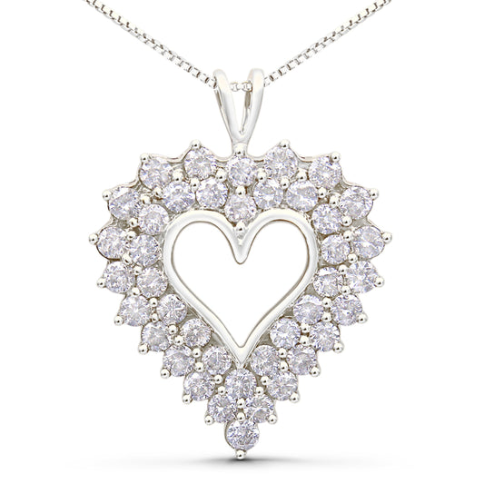 Collar con colgante de corazón abierto de dos hileras de plata de ley 925 con diamantes de 4,0 quilates (color I-J, claridad I2-I3), 45,7 cm