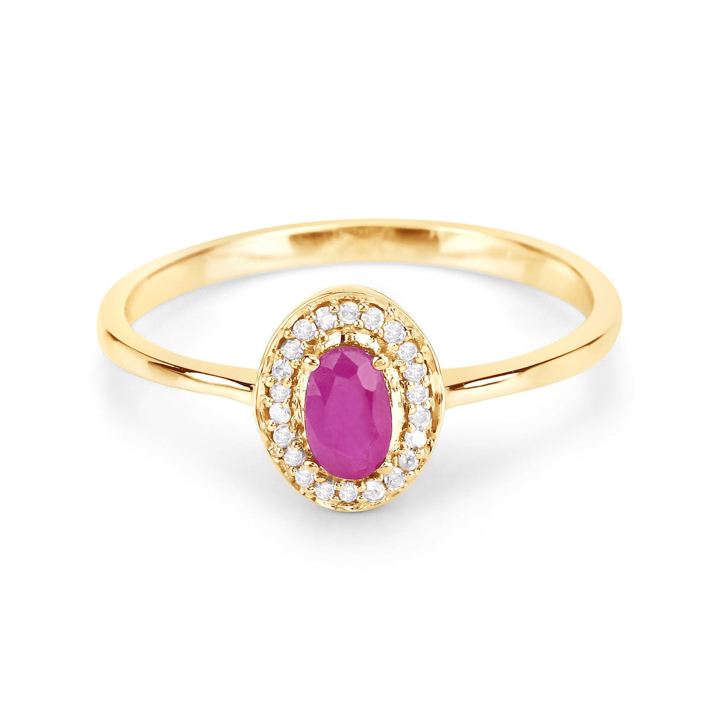 Anillo de oro amarillo de 14 quilates con rubí genuino de 0,33 quilates y diamantes blancos