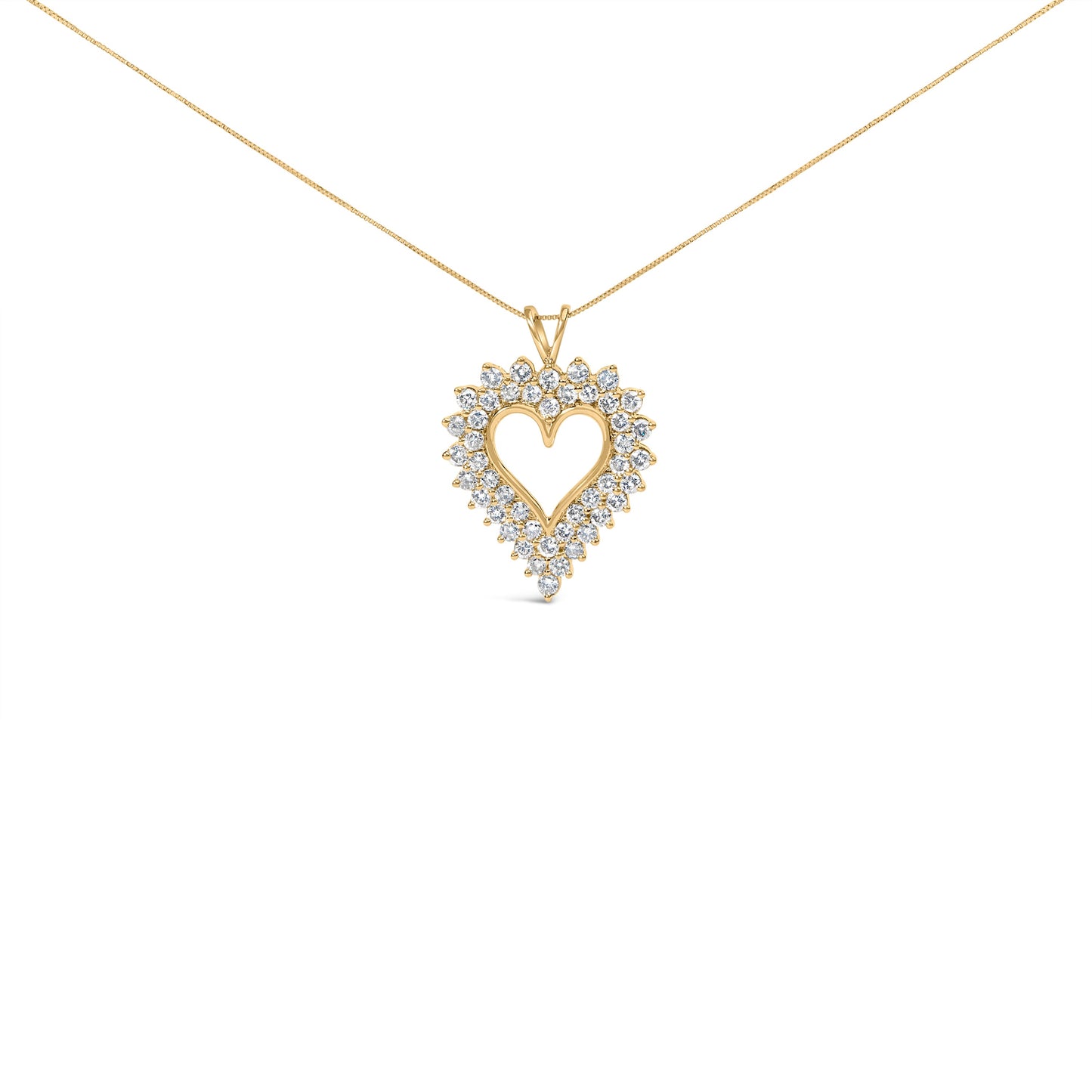 Collar con colgante de corazón abierto con diamantes de talla brillante de plata de ley .925 chapado en oro amarillo de 14 quilates de 45,7 cm (color K-L, claridad I1-I2)