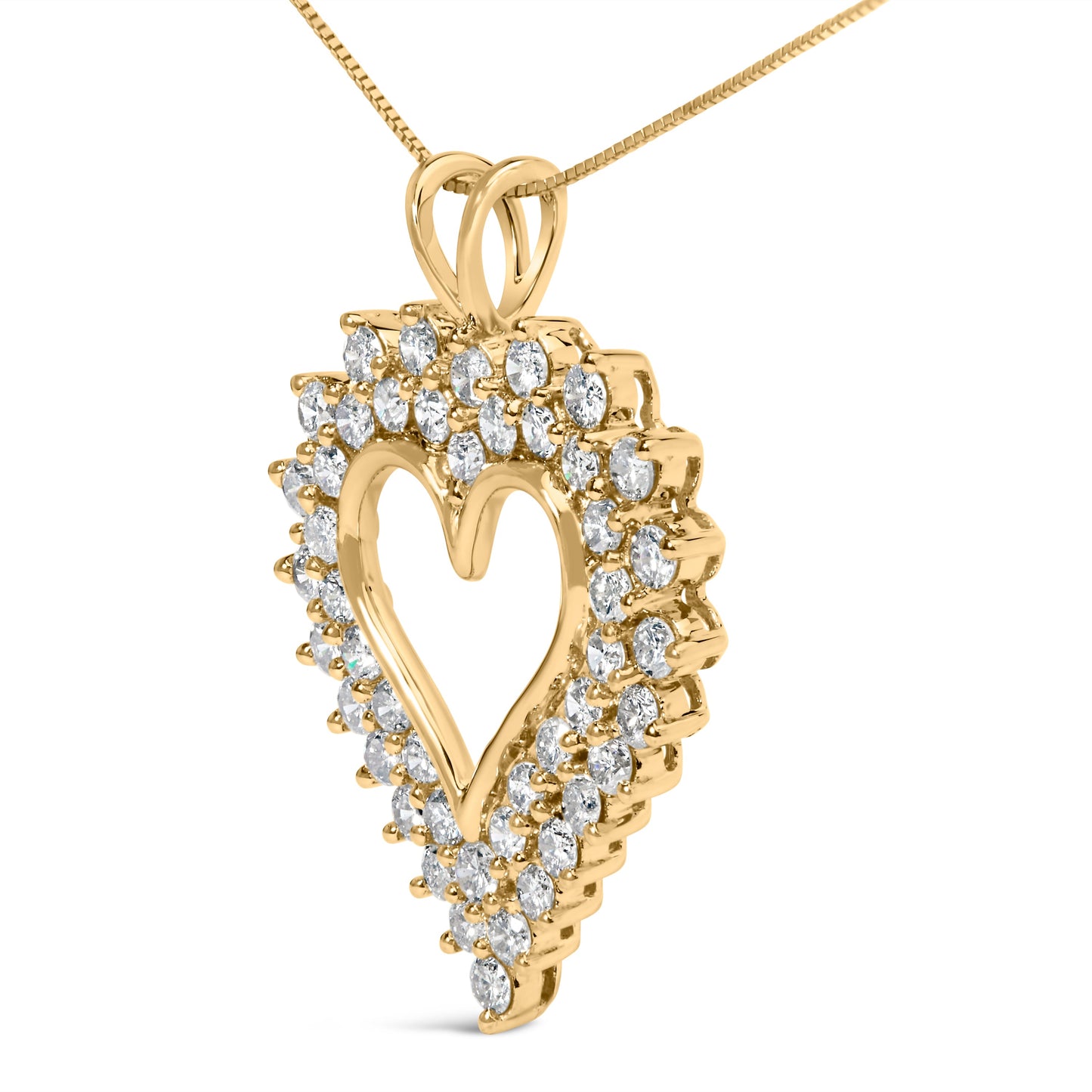 Collar con colgante de corazón abierto con diamantes de talla brillante de plata de ley .925 chapado en oro amarillo de 14 quilates de 45,7 cm (color K-L, claridad I1-I2)