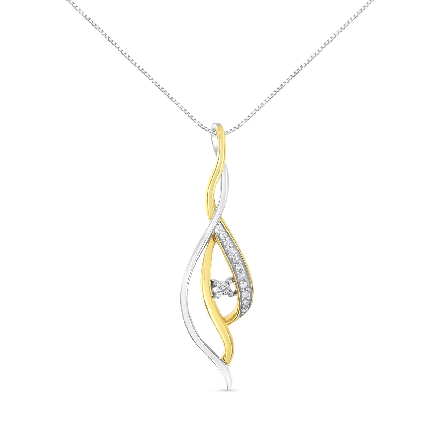 Collar con colgante de 18" con diamantes en cascada de oro amarillo y blanco de 10K talla redonda (color J-K, claridad I2-I3)