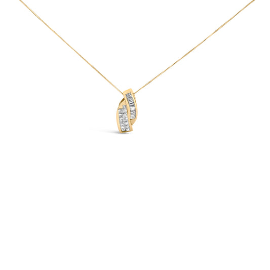 Collar con colgante doble curvo de oro amarillo de 14k con diamantes talla princesa y baguette de 1 1/3 Cttw (color H-I, claridad VS1-VS2) - CADENA NO INCLUIDA
