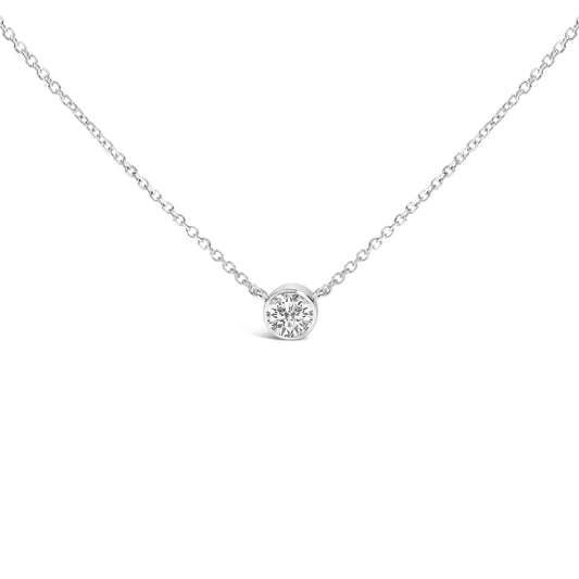 Collar con colgante solitario de oro blanco de 14 quilates y 1,00 quilates de diamantes redondos cultivados en laboratorio engastados en bisel, 45,72 cm (color F-G, claridad VS1-VS2)