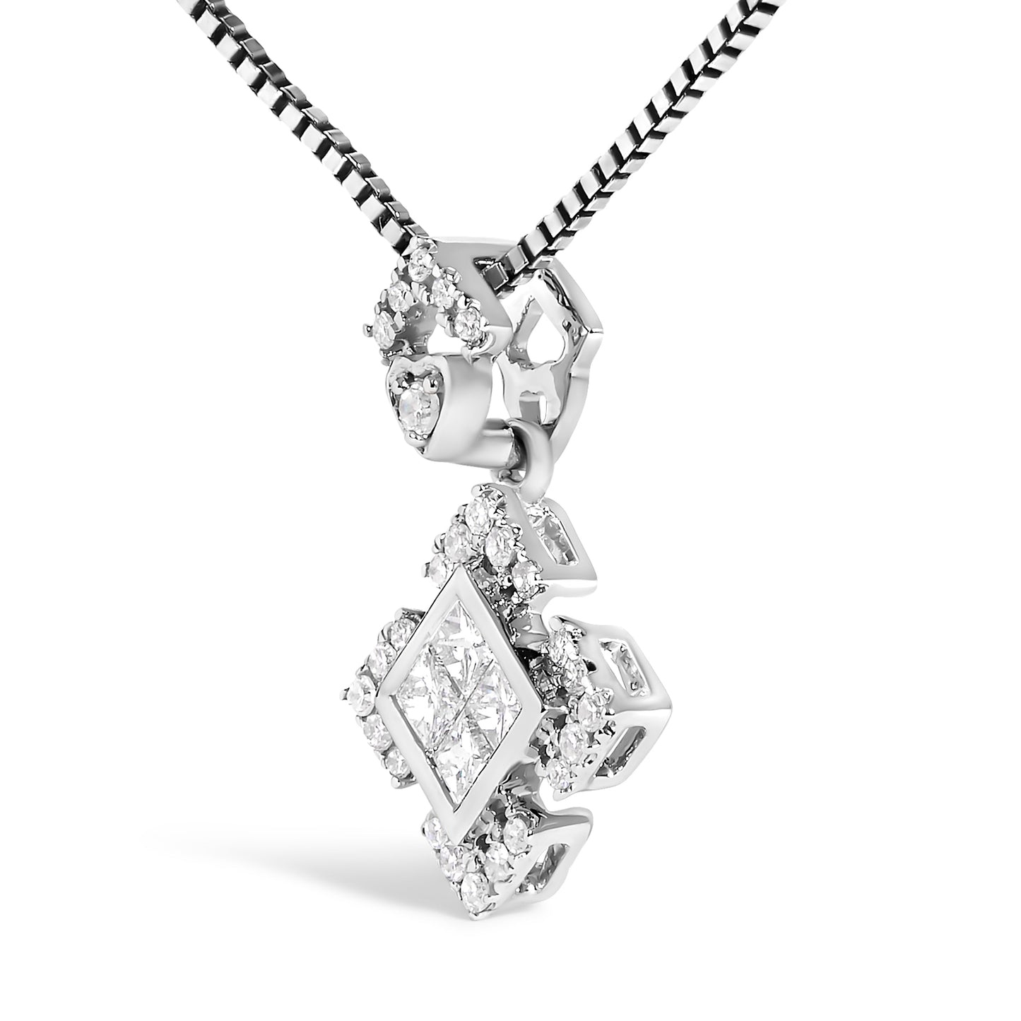 10K White Gold 1/5 Cttw Diamond Geometric Design Pendant Necklace