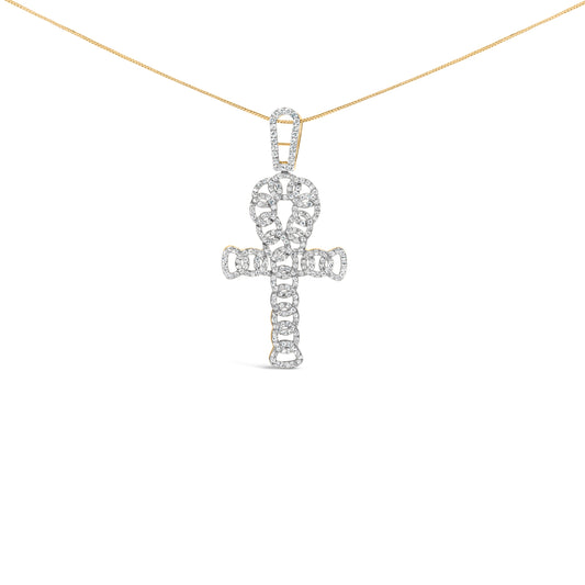 Colgante de oro amarillo de 10K con cruz Ankh de 1,00 Cttw (color H-I, claridad SI1-SI2) -18 pulgadas