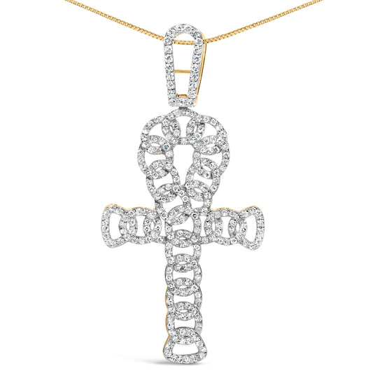 Colgante de oro amarillo de 10K con cruz Ankh de 1,00 Cttw (color H-I, claridad SI1-SI2) -18 pulgadas