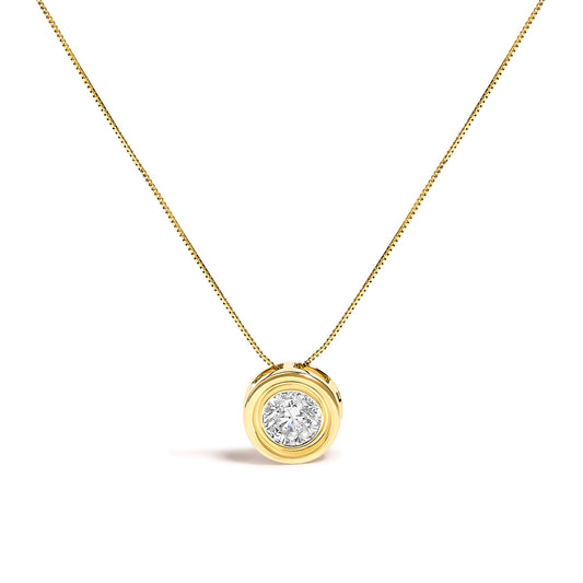 Collar con colgante de oro amarillo de 14K, engaste biselado, diamante solitario redondo de 1 3/8 Cttw