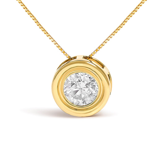 Collar con colgante de oro amarillo de 14K, engaste biselado, diamante solitario redondo de 1 3/8 Cttw