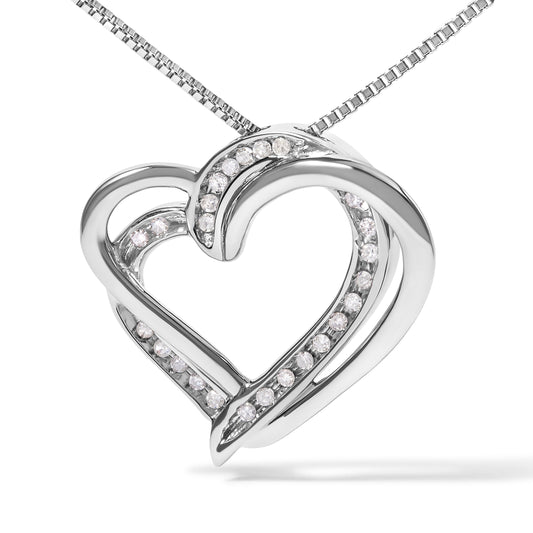925 Sterling Silver 1/10ct TDW Diamond Double Heart Pendant Necklace