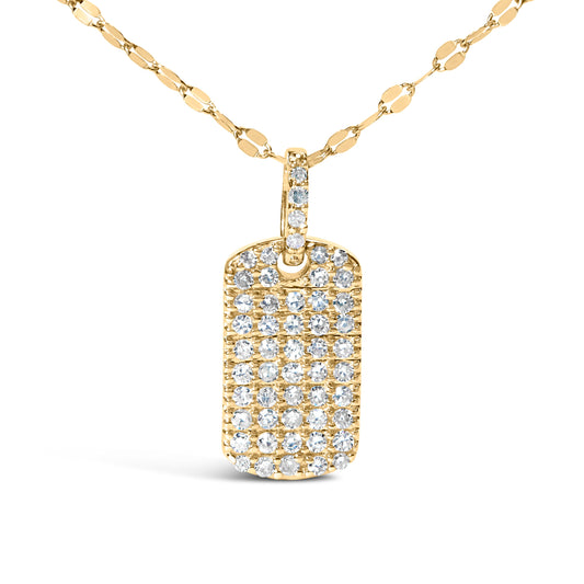 Colgantes de placa de identificación de perro de oro amarillo de 14K con diamantes de 1/3 Cttw y collares de 18"