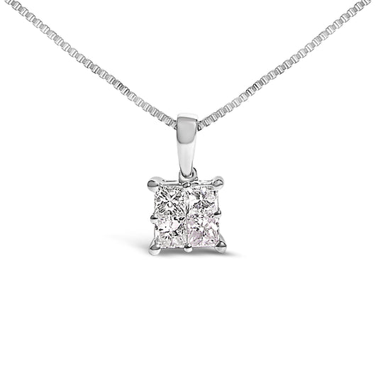 Colgante de plata de ley con 4 diamantes talla princesa de 0,5 ct.