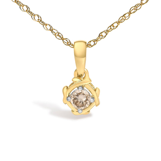 14K Yellow Gold Plated Sterling Silver 1/5 Cttw Diamond Swirl Pendant Necklace